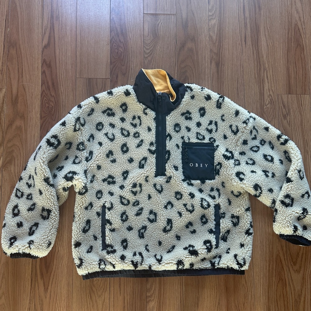 Obey Leopard Print Sherpa Pullover